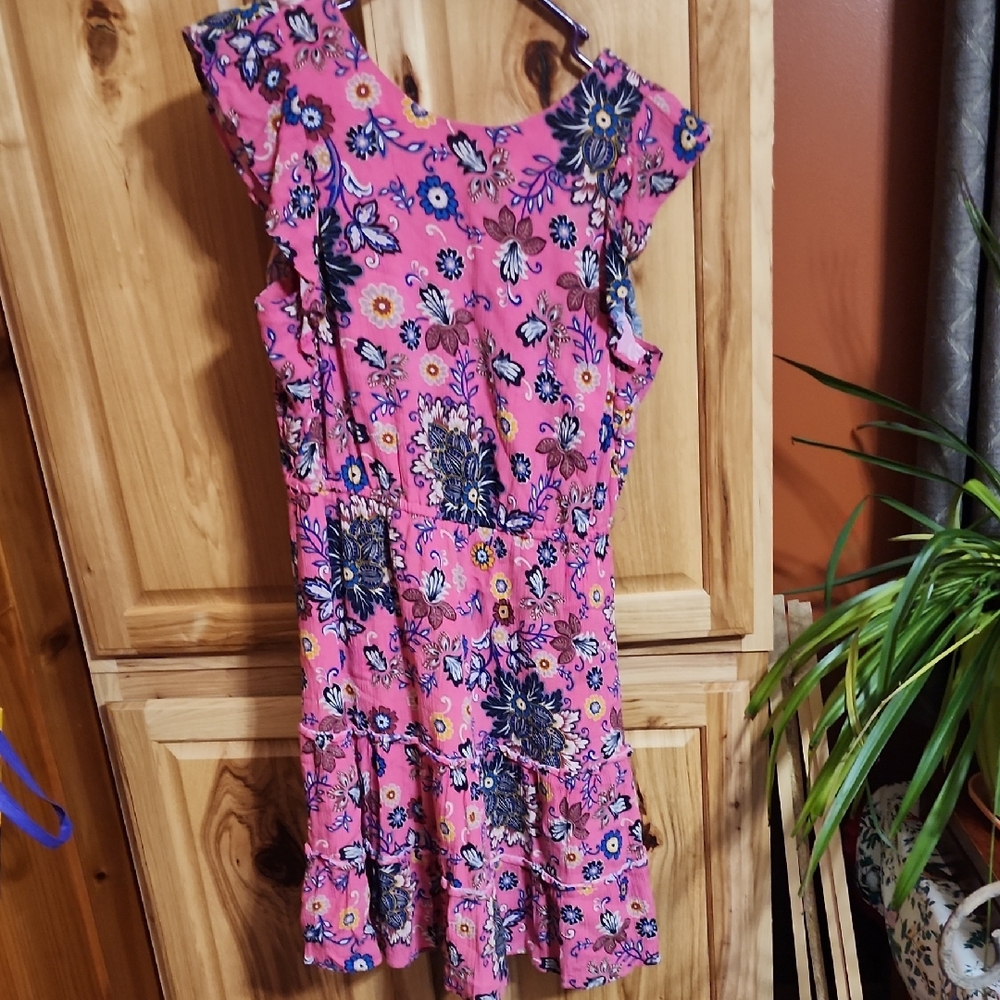 LOFT Pink and Blue Floral Mini Dress